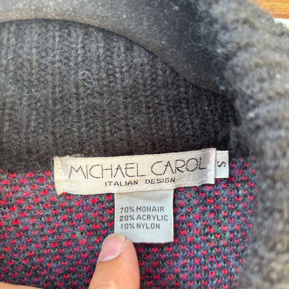 Michael Carol Cardigan Womens Small Purple Black Excellent Mohair Rose Sweater - Picture 2 of 3